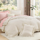 Litanika full comforter front view showing beige ruffle and cozy style