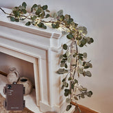 LITBLOOM front view of lighted eucalyptus garland showing full 6ft length and glow