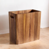 LiTY front view of acacia wastebasket showing clean lines and decor benefit