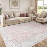 LIVEBOX front view of pink 8x10 rug showing pattern and shape benefit: room focal point
