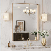 LOAAO mirror front view showing clear reflection and gold frame benefit of elegance