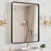 LOAAO front view of black framed mirror showing crisp reflection and modern look