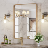 LOAAO front view of 22x30 gold mirror showing clean modern design and benefit of clear reflection