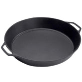 Lodge 17-inch skillet front view showing wide cooking surface and pre-seasoned finish for even cooking