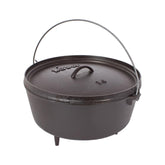 Lodge front view of 5-quart Dutch oven showing sturdy build and finish benefit durability
