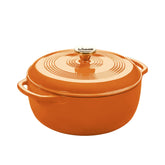 Lodge apricot Dutch oven front view showing bright color and clean lines for stylish serving