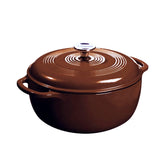 Lodge front view of burnt sienna Dutch oven showing color and shape, ideal for stylish serving