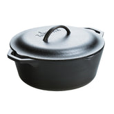 Lodge Dutch oven front view showing full pot and lid, durable cooking solution
