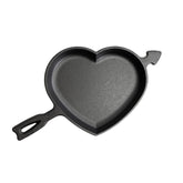 Lodge heart skillet front view showing collectible heart-and-arrow design and cast-iron durability