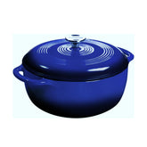 Lodge indigo Dutch oven front view showing color and shape with serving appeal