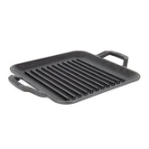 Lodge 11-inch square grill pan front view showing durable build and seasoning