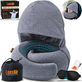 LOEXAIR front view showing hooded pillow offering privacy and comfort