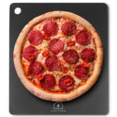 Loftern pizza steel front view showing flat pre-seasoned surface for even baking