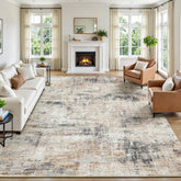 Lofus front view of 8x10 gold abstract rug showing full design and warmth