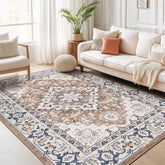 Lofus front view showing boho floral 5x7 rug and pattern benefit
