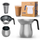 Loka chai maker front view showing compact stovetop teapot, reliable brewing