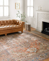 Loloi Loren runner front view showing terracotta and sky tones and elegant entryway appeal