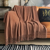 LOMAO front view throw on couch showing color and fit, enhances room warmth