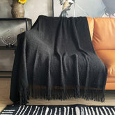 LOMAO front view of black 50x60 throw showing full coverage and stylish look