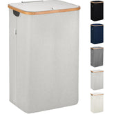 Lonbet front view of light gray laundry basket showing tidy design and lid benefit