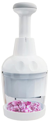 Longmann Pamperεd Chef front view showing compact chopper and rubber base benefit fast prep