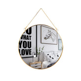 LONGWIN gold mirror front view showing round frame and reflective glass benefit: brightens room