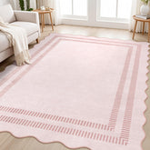 LORWER front view pink scalloped rug showing overall shape and color, adds cozy warmth
