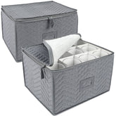 LotFancy front view of closed gray quilted stemware case showing neat exterior