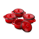 LOVECASA front view showing red cocotte set ideal for elegant serving