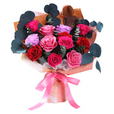 lovenfold front view of preserved 12-rose bouquet shows gift-ready presentation