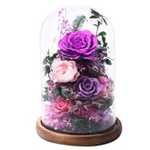 lovenfold glass dome front view showing elegant preserved rose and decorative benefit