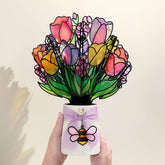 Lovepop front view showing 3D tulip bouquet brightening a room