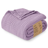 Love's cabin front view lavender blanket showing full spread and soft finish