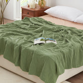 Love's Cabin front view king blanket showing full sage green coverage and cozy appeal