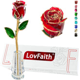 LovFaith front view of rose in crystal vase showcasing elegant presentation and lasting beauty