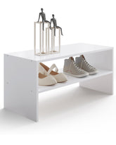 LOWOSA front view of two-tier rack neatly storing shoes for tidy entryways