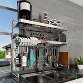 Loyalfire front view of full 3-tier over sink rack showing expandable frame and shelves for organized storage