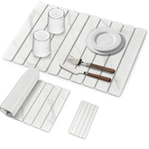Lprmnnc front view of white marble mat showing full coverage and neat design