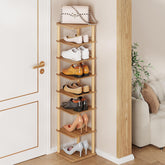 LUCKNOCK front view walnut shoe rack shows neat vertical storage benefit