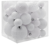 LUCKYCHRIS front packaging showing 36-piece white ornament set and organized styles