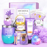 LUCOTIYA front box view showing purple gift arrangement and presentable packaging