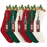 LumaBria front view of six red white green stockings showing coordinated decor benefit