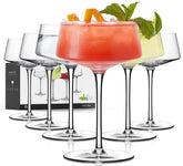 LUNA & MANTHA front packaging showing six coupe glasses, elegant gift presentation