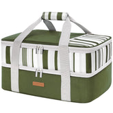LUNCIA front view of insulated casserole carrier showing durable exterior and handles for easy transport