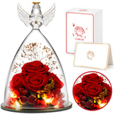 LURLIN front view glass angel with preserved rose showing elegant gift presentation