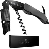 Lusciouz front view of black corkscrew showing sleek compact design and professional finish