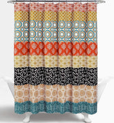Lush Decor front view of bohemian stripe shower curtain shows vibrant pattern and bright colors