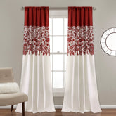 Lush Decor front view of red estate garden panels showing decorative pattern and benefit of elegant window coverage