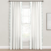 Lush Decor front view of blue and white scalloped curtains adds coastal charm