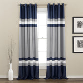 Lush Decor front view of navy striped panels showing modern style and coverage